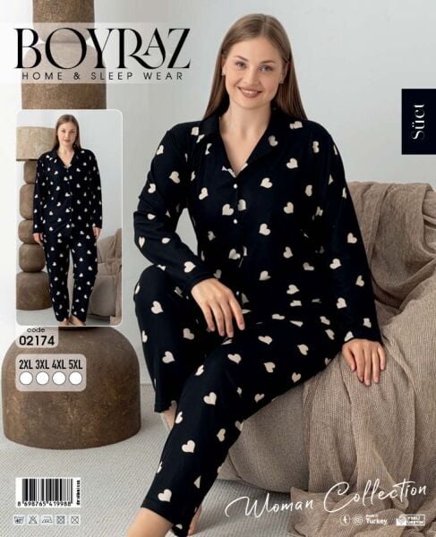 BOYRAZ 02174 SÜET DÜĞMELİ BATTAL PİJAMA TAKIM