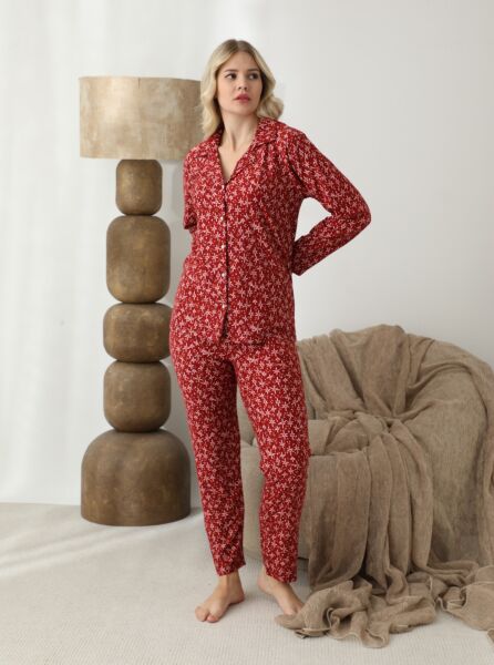 BOYRAZ 02290 BAYAN SÜET DÜĞMELİ PİJAMA TAKIMI