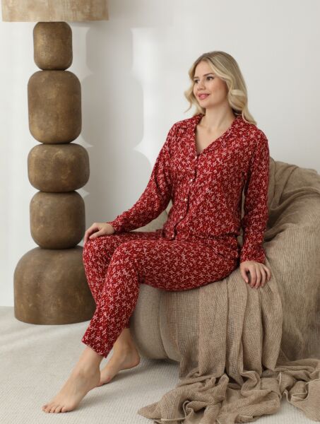 BOYRAZ 02290 BAYAN SÜET DÜĞMELİ PİJAMA TAKIMI