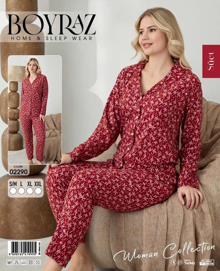 BOYRAZ 02290 BAYAN SÜET DÜĞMELİ PİJAMA TAKIMI
