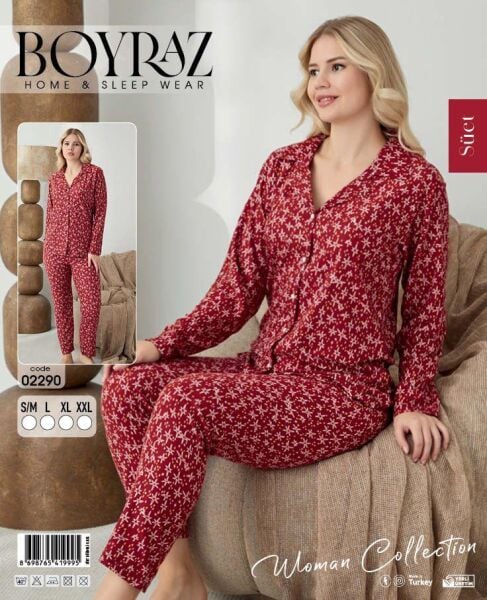 BOYRAZ 02290 BAYAN SÜET DÜĞMELİ PİJAMA TAKIMI