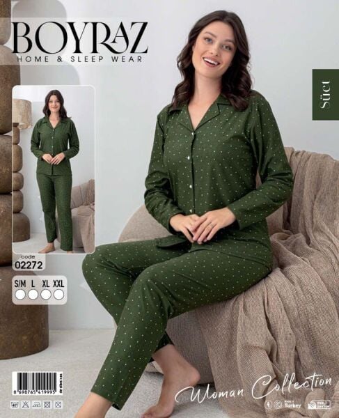 BOYRAZ 02272 BAYAN SÜET DÜĞMELİ PİJAMA TAKIMI