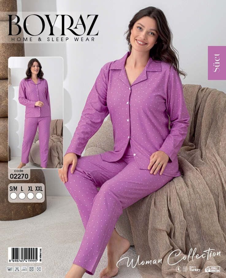 BOYRAZ 02270 BAYAN SÜET DÜĞMELİ PİJAMA TAKIMI