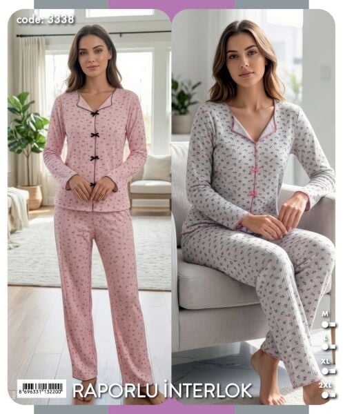 TİME MODA 3338 BAYAN FİYONKLU İNTERLOK PİJAMA TK