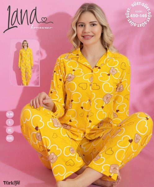 LANA 450-146 BAYAN SÜET DÜĞMELİ PİJAMA TAKIMI