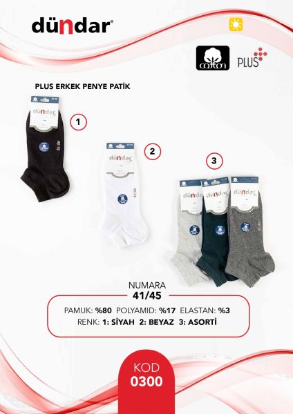 DÜNDAR 0300 ERKEK PLUS PENYE PATİK ÇORAP