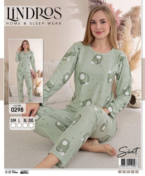 LİNDROS 0298 BAYAN SÜET SIFIRYAKA PİJAMA TAKIMI