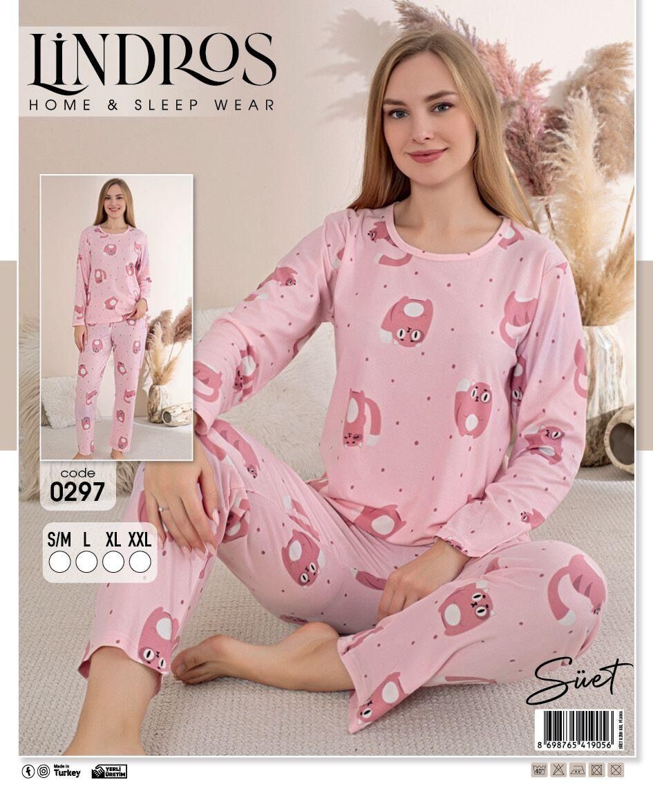 LİNDROS 0297 BAYAN SÜET SIFIRYAKA PİJAMA TAKIMI