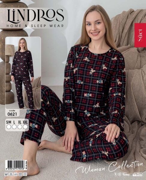 LİNDROS 0621 BAYAN SÜET SIFIRYAKA PİJAMA TAKIMI