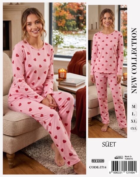 TİME MODA 3714 BAYAN SÜET PİJAMA TAKIM