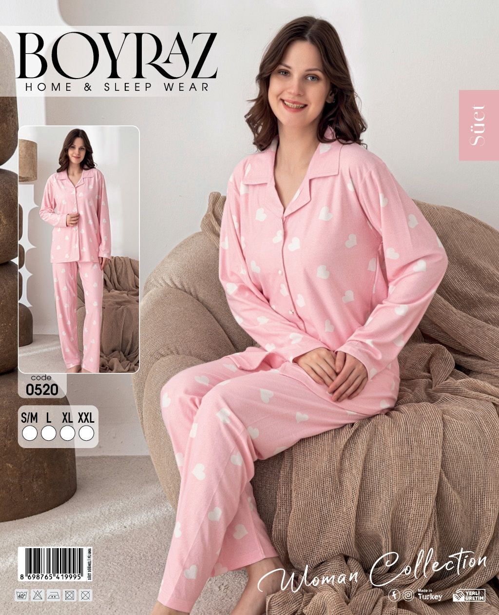BOYRAZ 0520 BAYAN SÜET DÜĞMELİ PİJAMA TAKIM