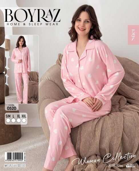 BOYRAZ 0520 BAYAN SÜET DÜĞMELİ PİJAMA TAKIM