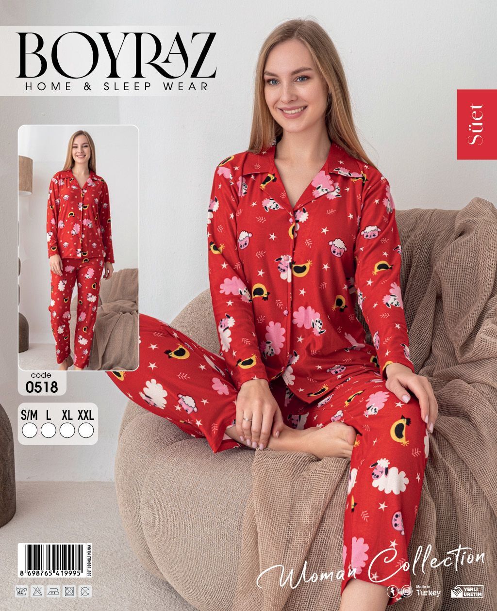 BOYRAZ 0518 BAYAN SÜET DÜĞMELİ PİJAMA TAKIM