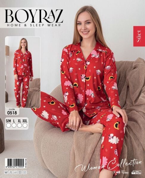 BOYRAZ 0518 BAYAN SÜET DÜĞMELİ PİJAMA TAKIM
