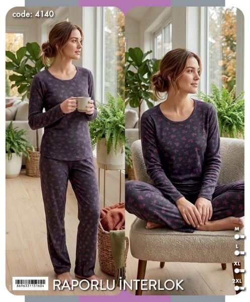 TİME MODA 4140 BAYAN BEYZİK İNTERLOK PİJAMA TK