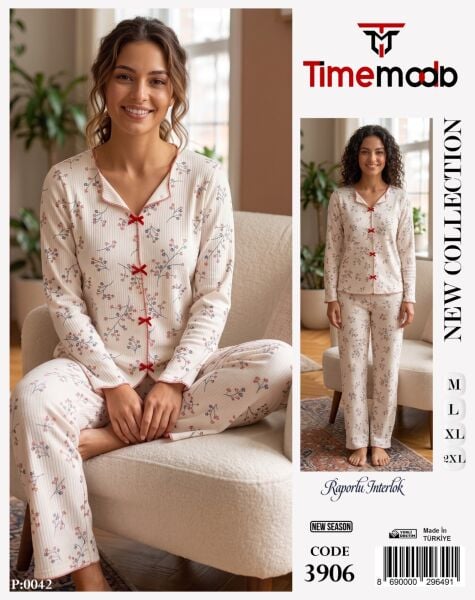 TİME MODA 3906 BAYAN FİYONKLU İNTERLOK PİJAMA TK
