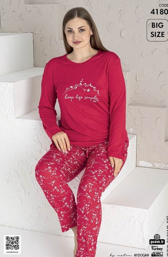 GUAVA 4180 BAYAN BATTAL VİSKON PİJAMA TAKIM
