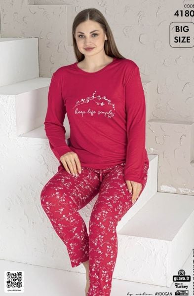 GUAVA 4180 BAYAN BATTAL VİSKON PİJAMA TAKIM