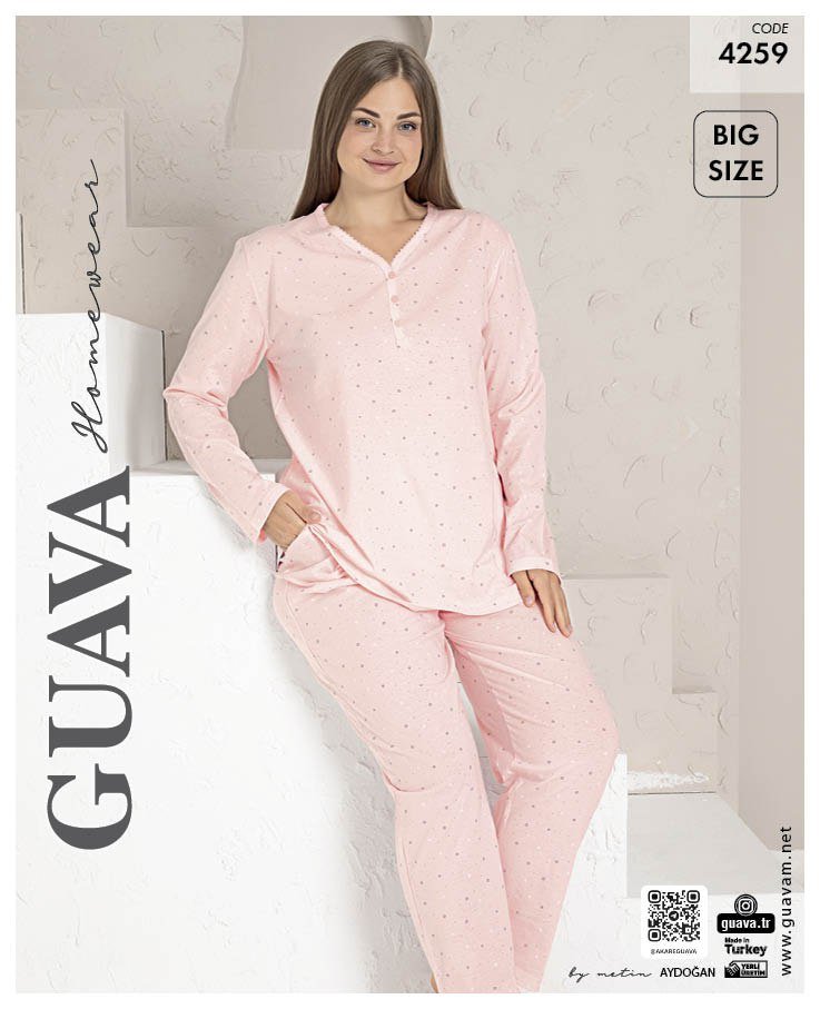 GUAVA 4259 BAYAN BATTAL VİSKON PİJAMA TAKIM