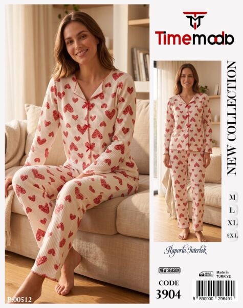 TİME MODA 3904 BAYAN FİYONKLU İNTERLOK PİJAMA TK