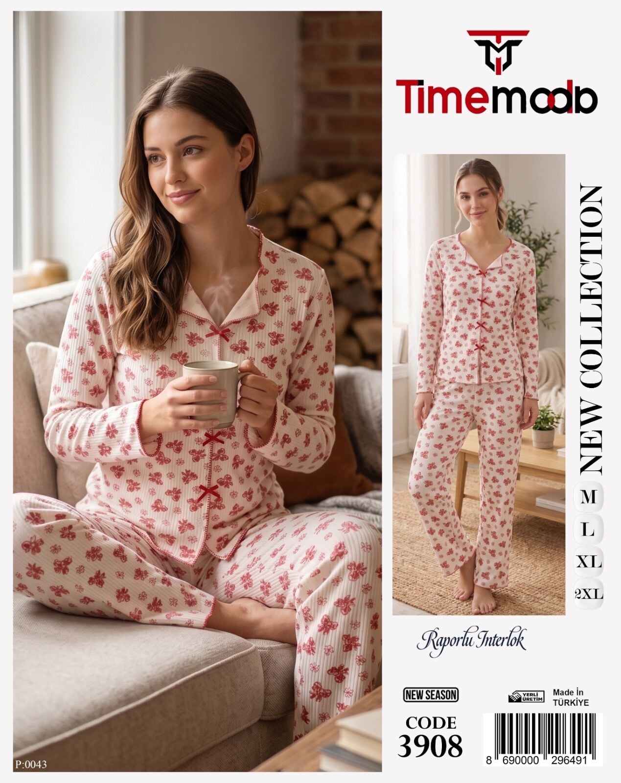 TİME MODA 3908 BAYAN FİYONKLU İNTERLOK PİJAMA TK