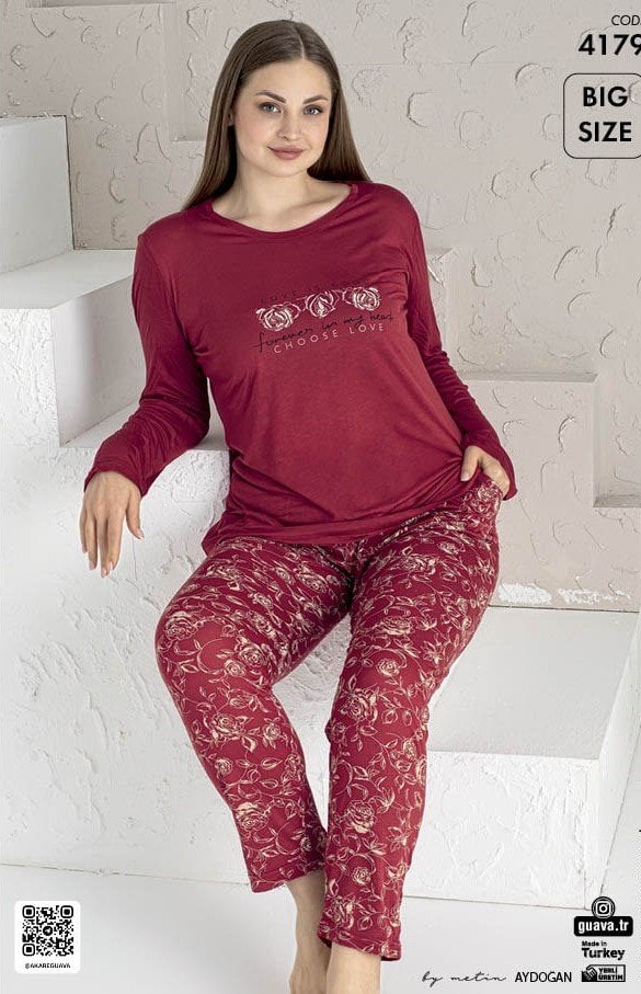 GUAVA 4179 BAYAN BATTAL VİSKON PİJAMA TAKIM