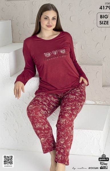 GUAVA 4179 BAYAN BATTAL VİSKON PİJAMA TAKIM