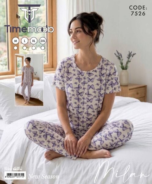 TİME MODA 7526 MİLAN KISA KOL PİJAMA TAKIM