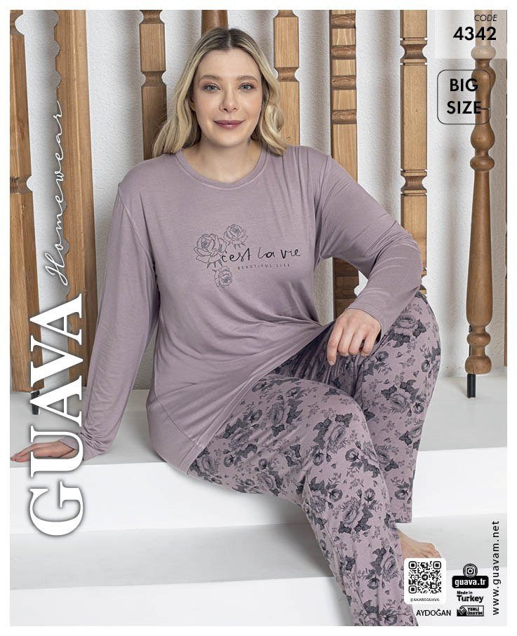 GUAVA 4342 BAYAN BATTAL VİSKON PİJAMA TAKIM