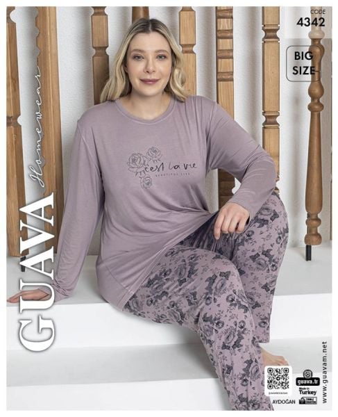 GUAVA 4342 BAYAN BATTAL VİSKON PİJAMA TAKIM