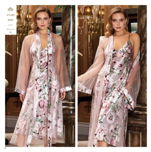 JEREMİ 3052 SATEN UZUN 2 Lİ GECELİK TAKIM