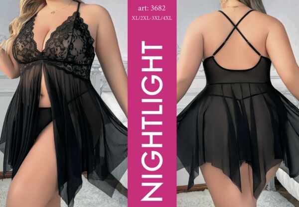 NIGHTLIGHT 3682 FANTAZİ BÜYÜK BEDEN GECELİK SİYAH