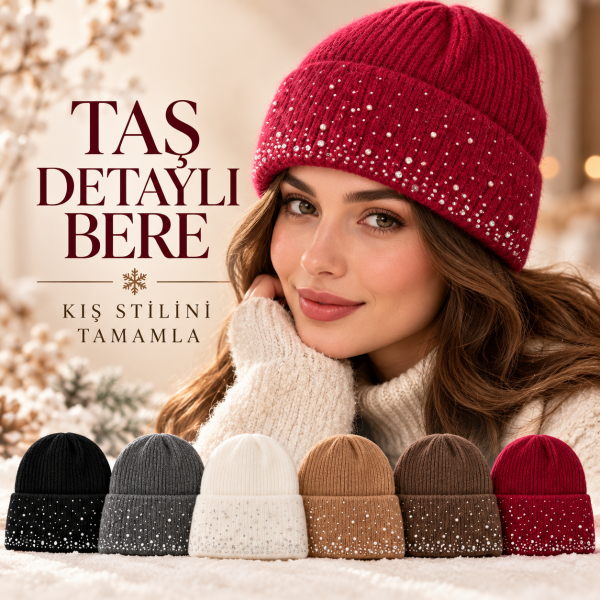 SUFFE LB-202609 KADIN ANGORA TAŞLI POLARLI BERE