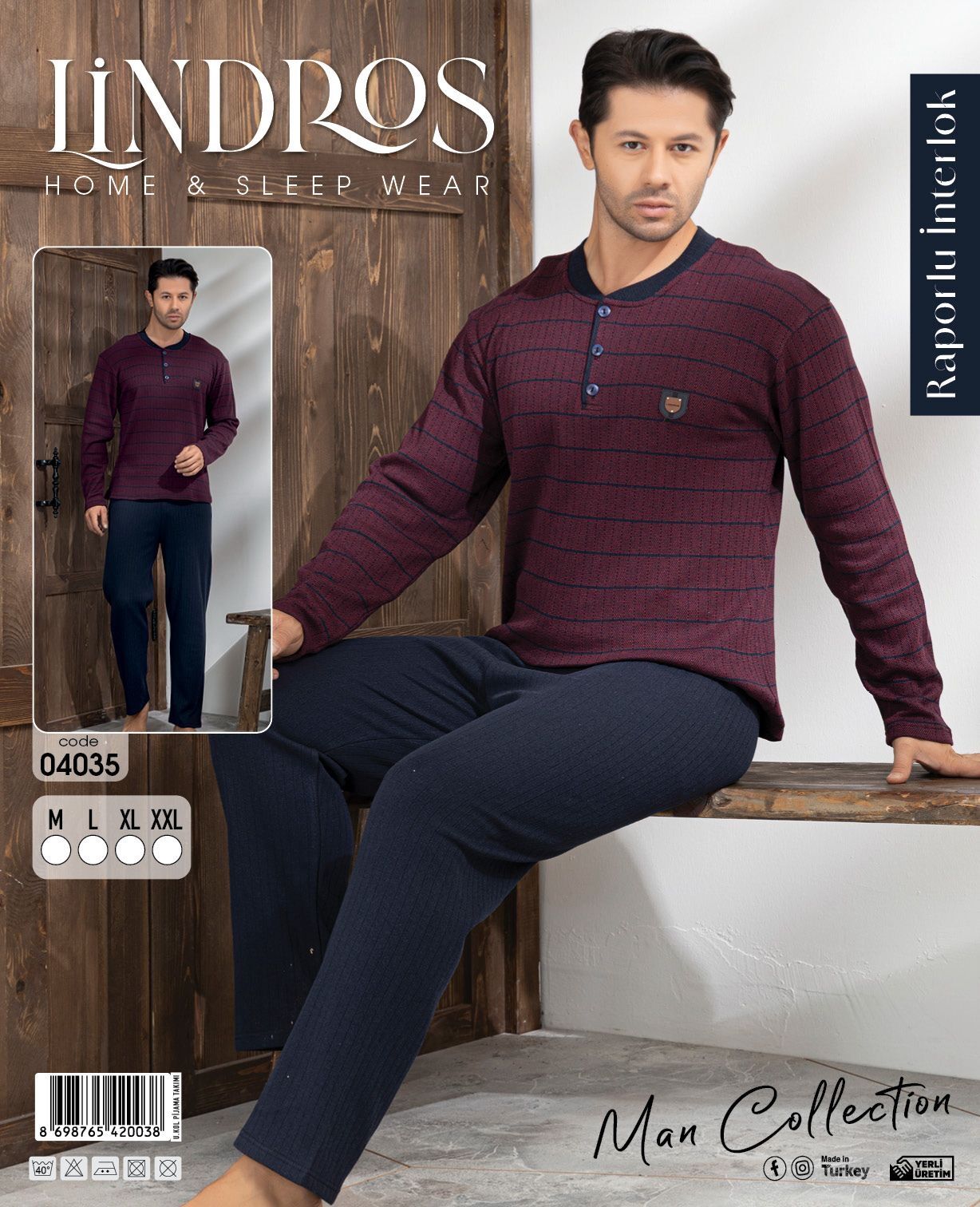 LİNDROS 04035 ERKEK RAPORLU İNTERLOK PİJAMA TAKIMI