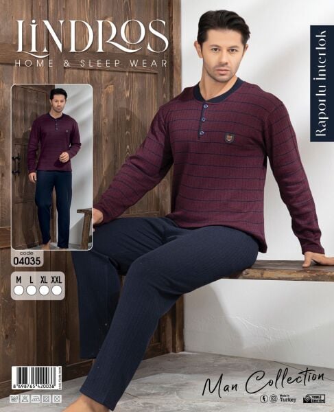 LİNDROS 04035 ERKEK RAPORLU İNTERLOK PİJAMA TAKIMI