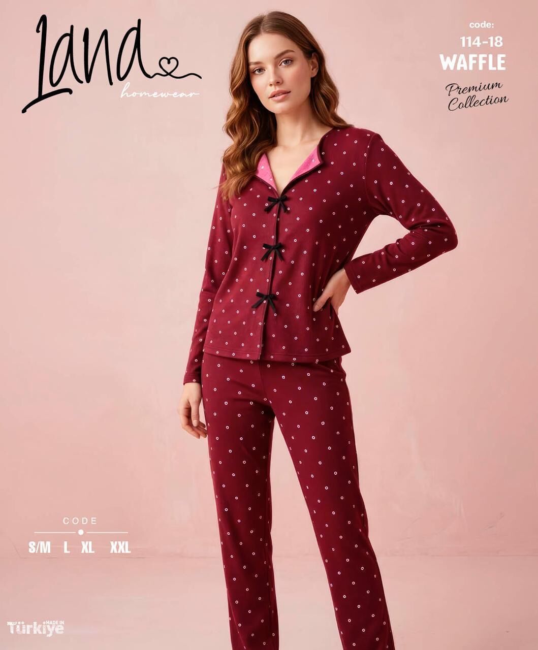 LANA 114-18 BAYAN DİKİŞLİ WAFFLE PİJAMA TAKIMI