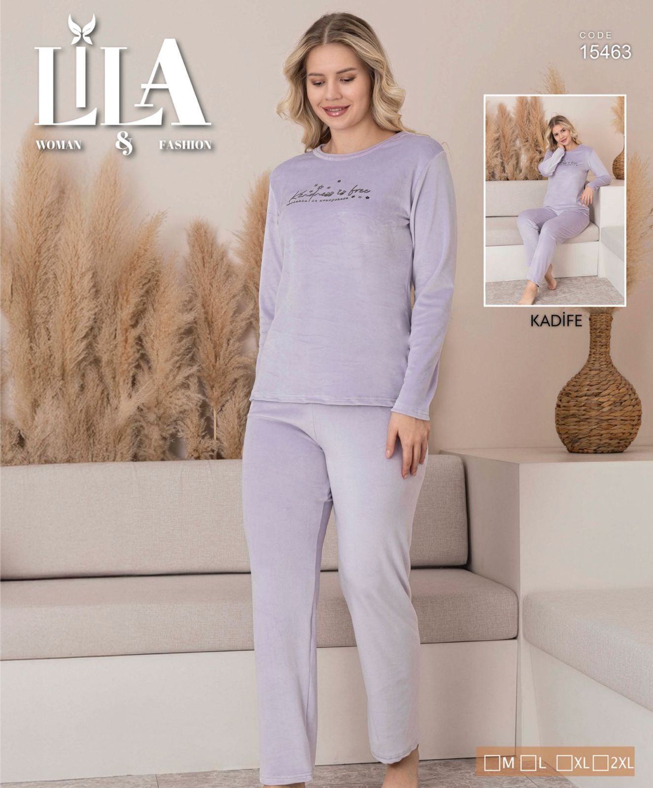 LİLA 15463 BAYAN KADİFE PİJAMA TAKIMI