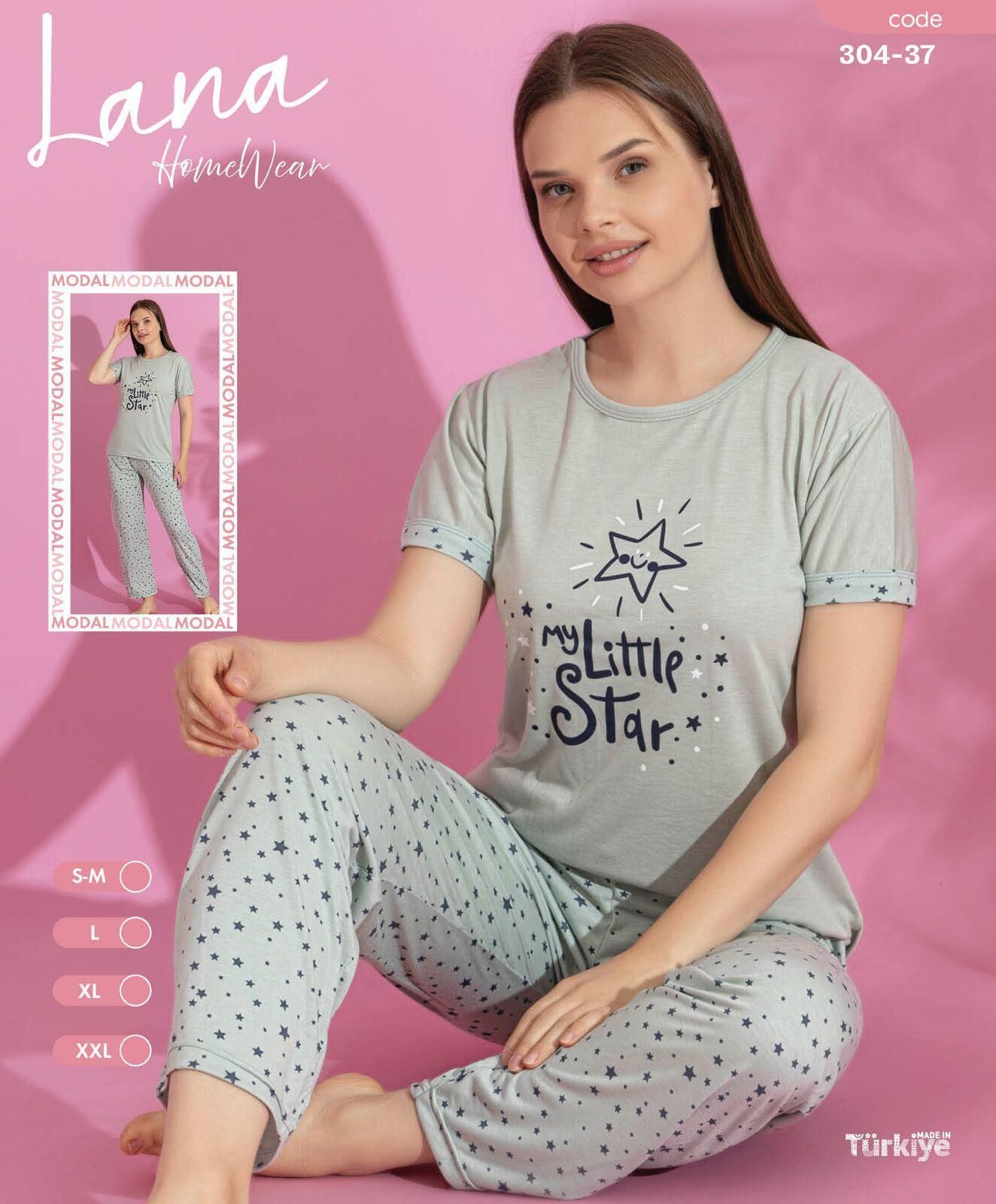 LANA 304-37 BAYAN MODAL KISA KOL PİJAMA TAKIM