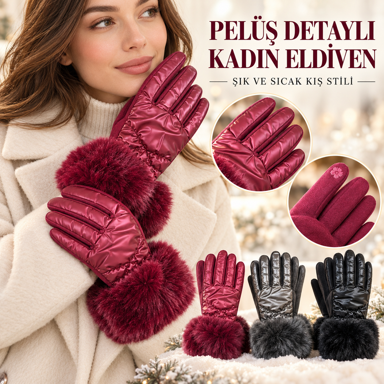 SUFFE HX-202602 KADIN KÜRKLÜ KAPİTONE LÜKS ELDİVEN