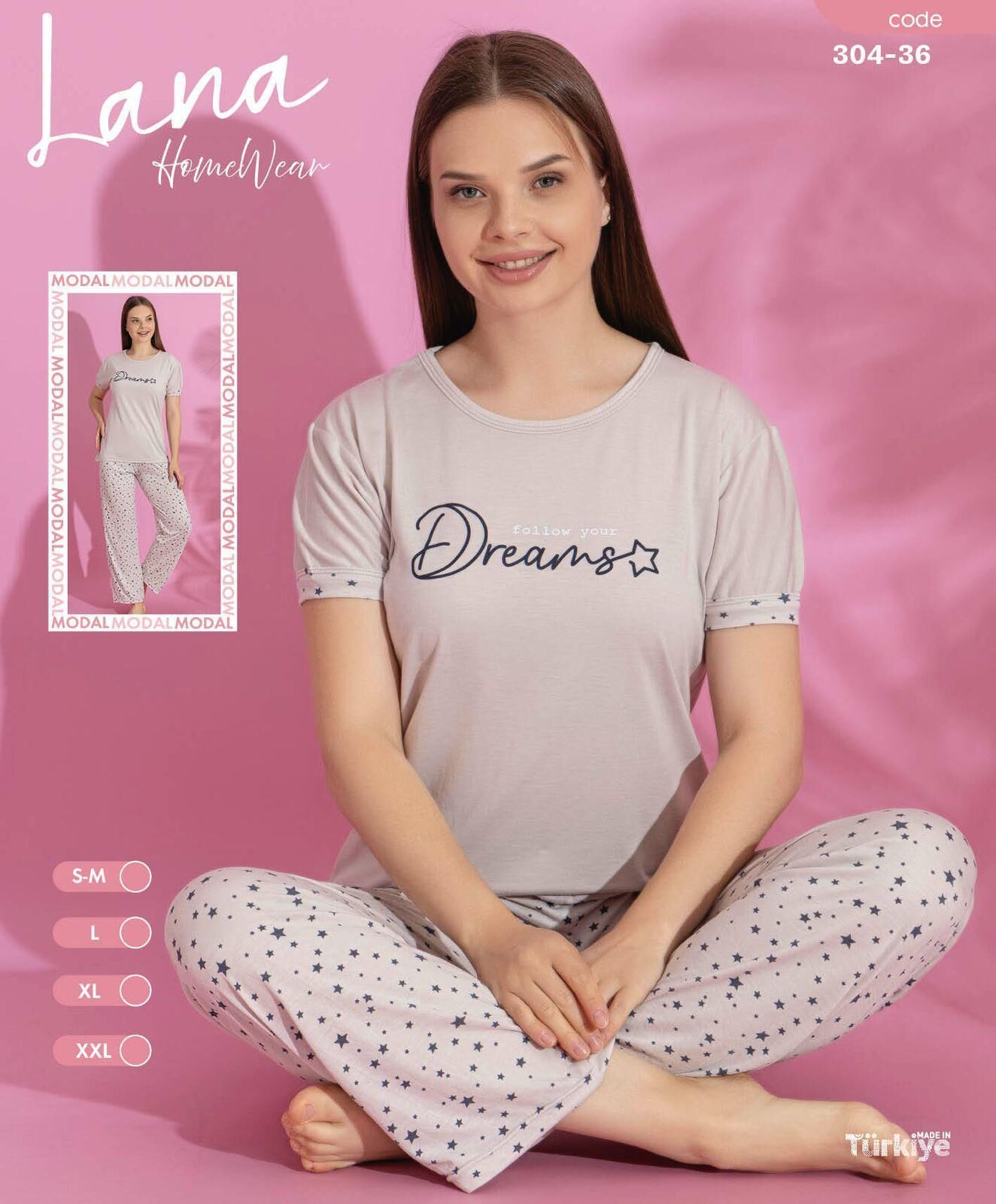 LANA 304-36 BAYAN MODAL KISA KOL PİJAMA TAKIM