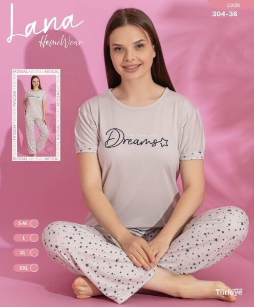 LANA 304-36 BAYAN MODAL KISA KOL PİJAMA TAKIM