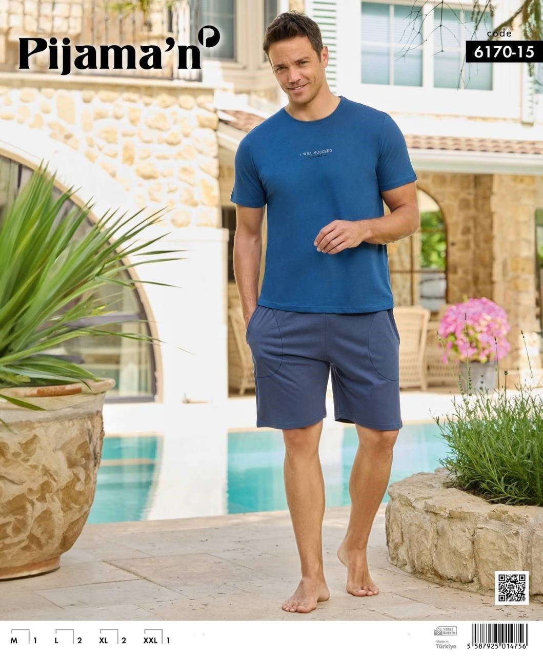 PİJAMAN 6170-11 ERKEK PENYE KISAKOL ŞORTLU TAKIM
