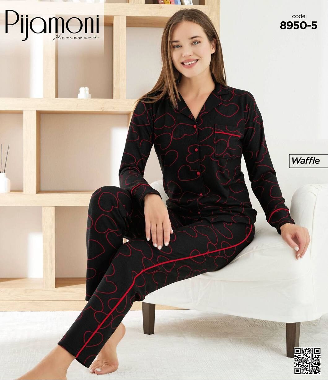 PİJAMONİ 8950-5 BAYAN WAFFLE PİJAMA TAKIM