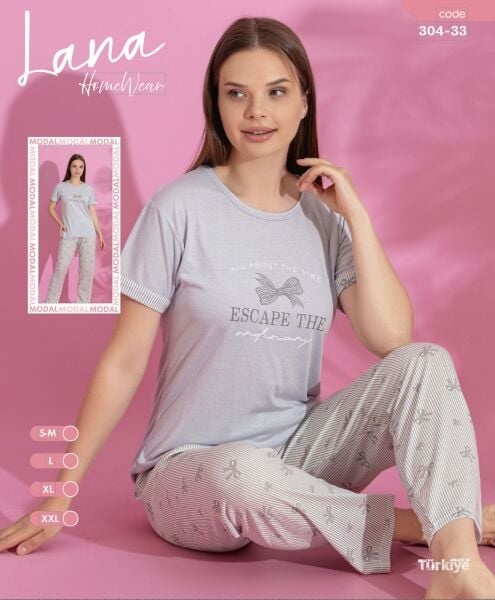 LANA 304-33 BAYAN MODAL KISA KOL PİJAMA TAKIM