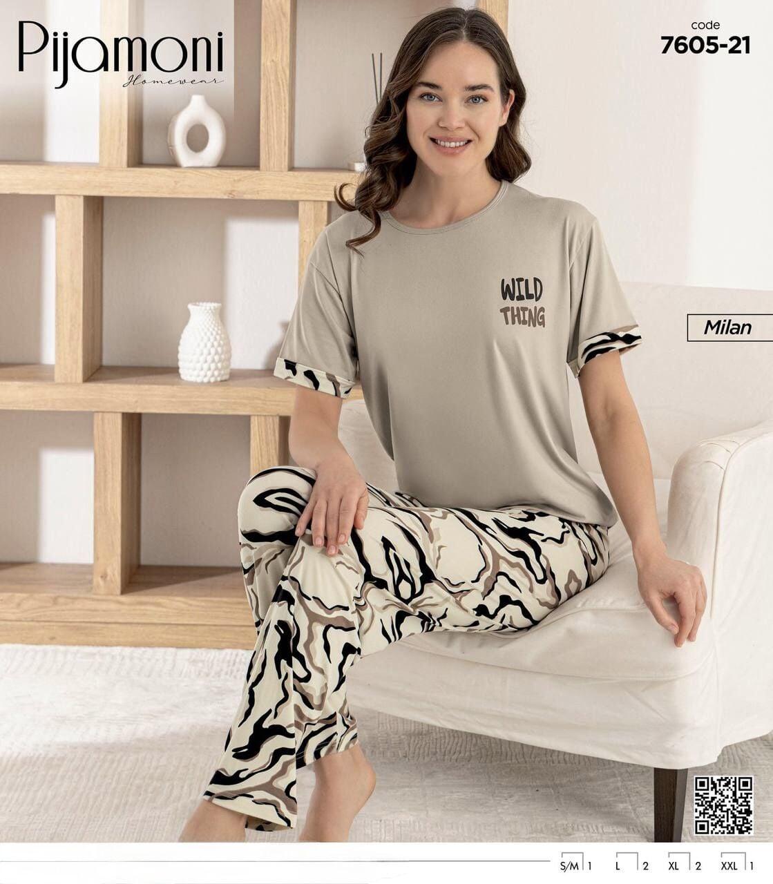 PİJAMONİ 7605-21Y BAYAN KISA KOL MİLAN PİJAMA TKM