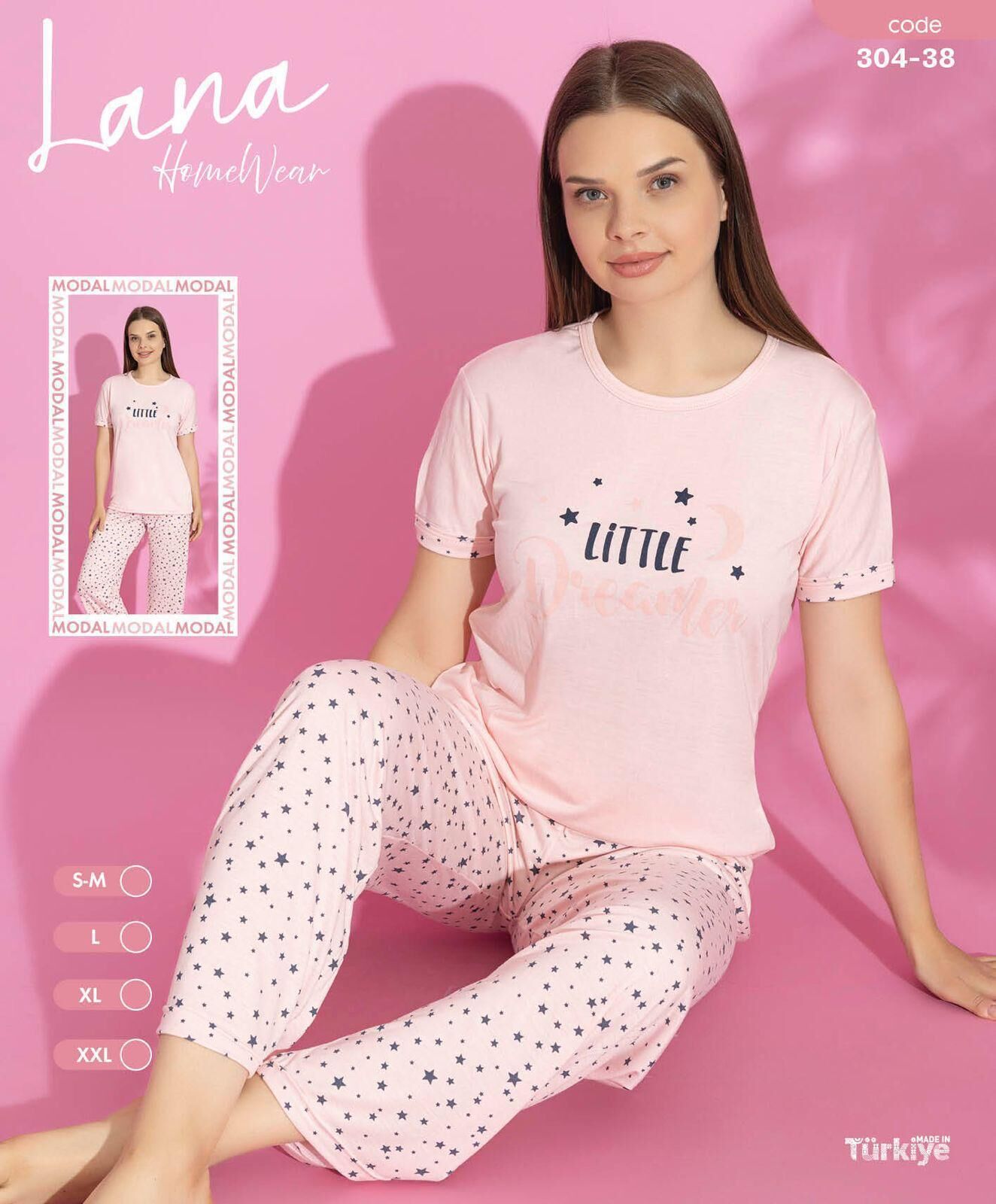 LANA 304-38 BAYAN MODAL KISA KOL PİJAMA TAKIM