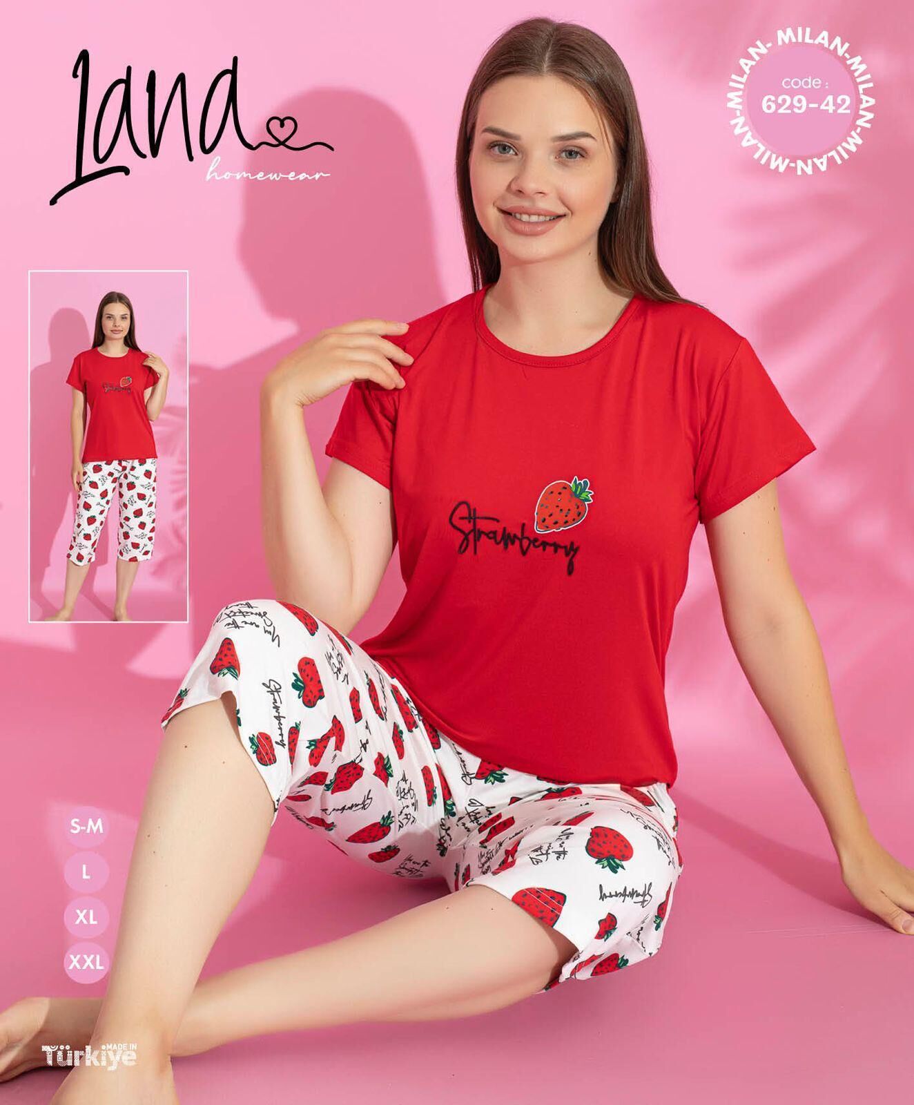 LANA  629-42  BAYAN MODAL KISA KOL PİJAMA TAKIM