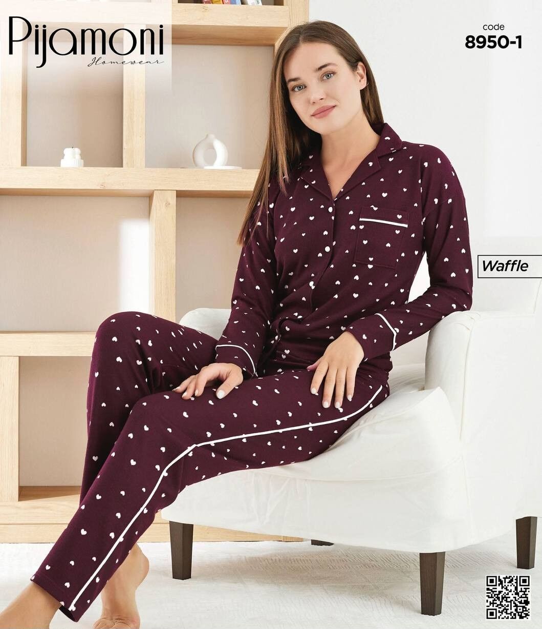 PİJAMONİ 8950-1 BAYAN WAFFLE PİJAMA TAKIM