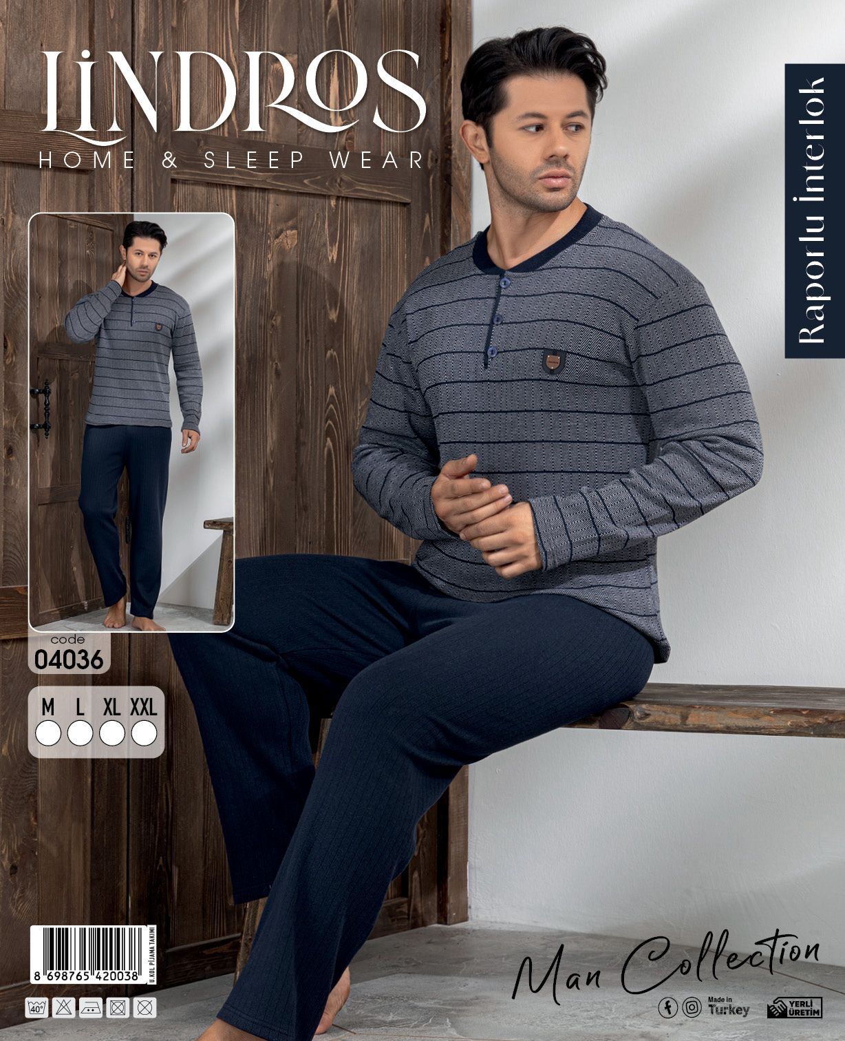 LİNDROS 04036 ERKEK RAPORLU İNTERLOK PİJAMA TAKIMI