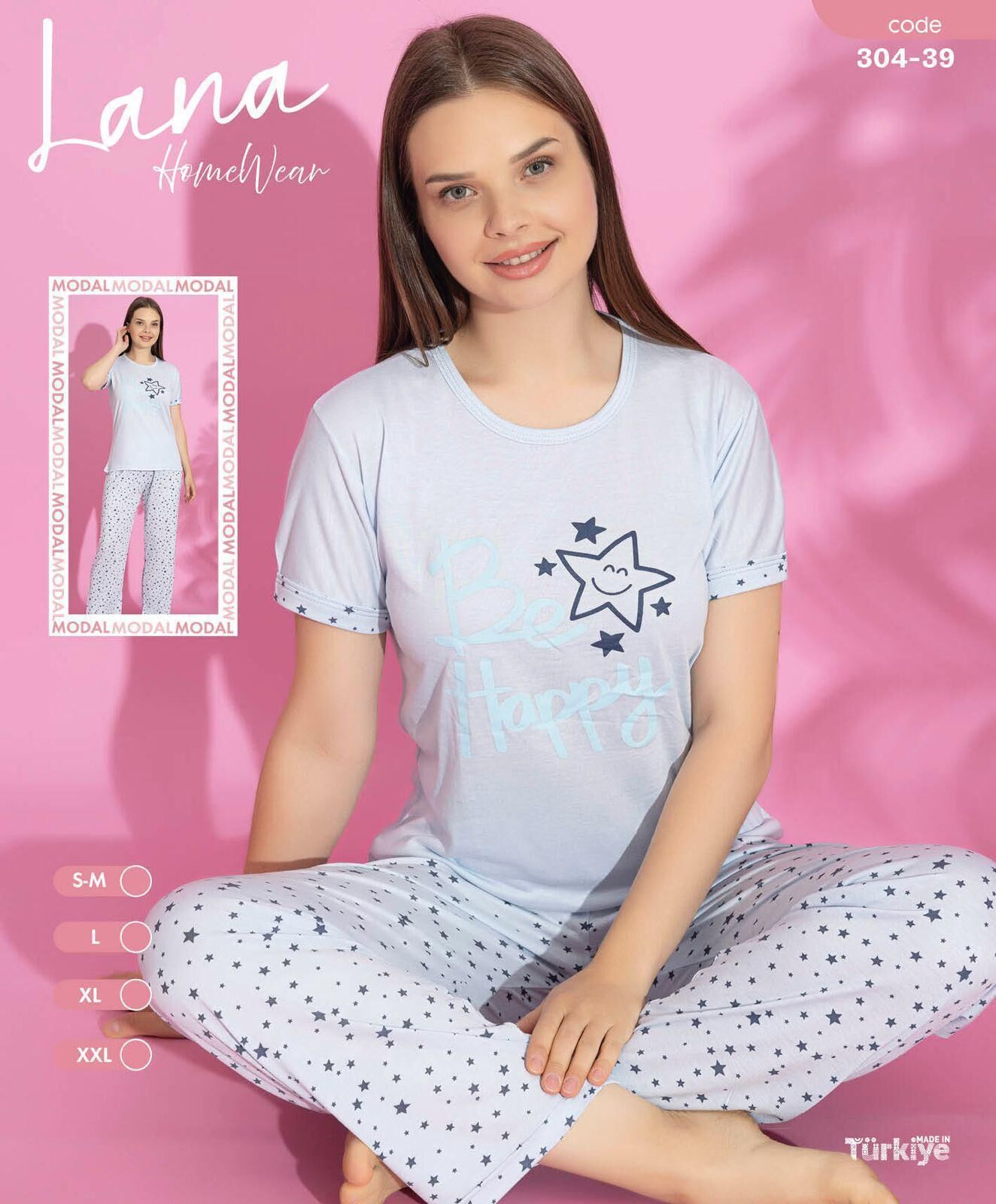LANA 304-39 BAYAN MODAL KISA KOL PİJAMA TAKIM
